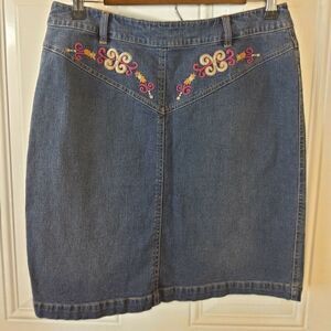 Orange Blue vintage embroidered denim skirt